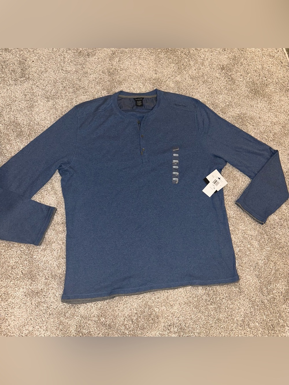 Calvin Klein Jeans Men's Cotton Knit Solid Henley Button Tee Blue XL Long Sleeve